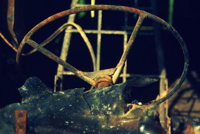 Close-up of rusty steering wheel