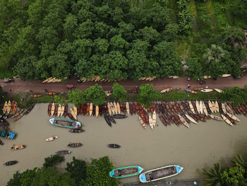 Aerial view of boat market in bangladesh 