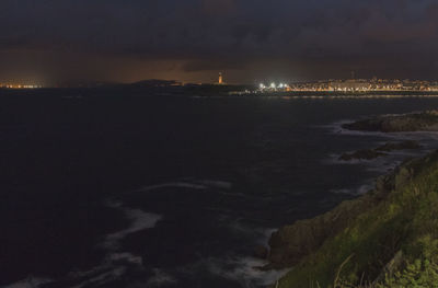 Scenic view of sea against sky at night