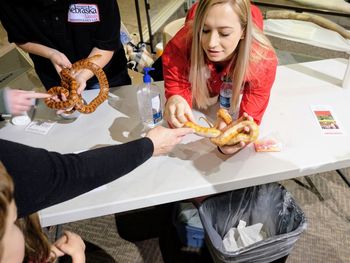 Young woman eating food