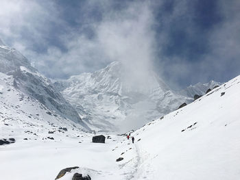 Scenic view of snowcapped mountains against sky