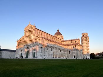 Low angle view of historic building against clear sky