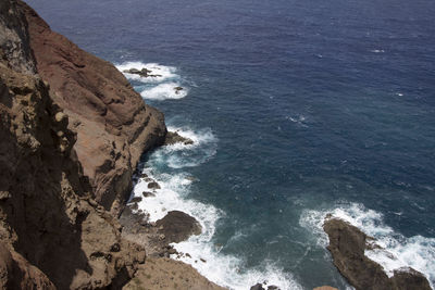 High angle view of rocks on beach