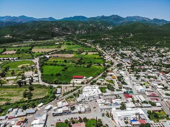 High angle view of townscape against sky