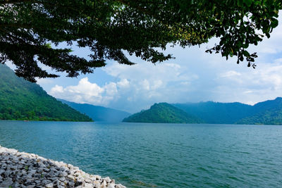 Scenic view of lake against sky