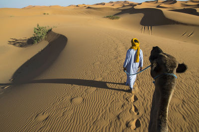 People on sand dune in desert