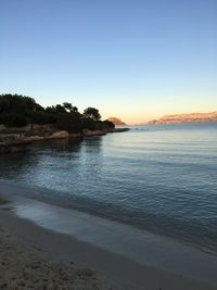 Scenic view of sea against clear sky