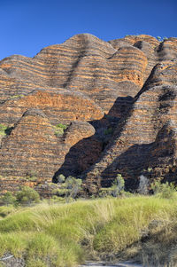 Rock formations on landscape against sky