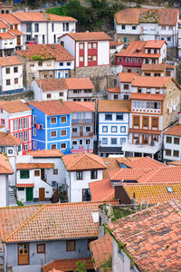 High angle view of houses in town