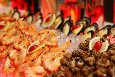 Close-up of seafood in market