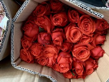 High angle view of rose bouquet