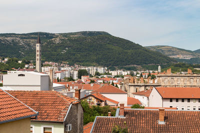 High angle view of townscape against sky