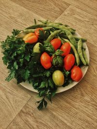 High angle view of fruits on table