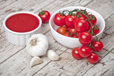 High angle view of tomatoes on table