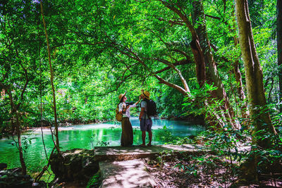 Man photographing in forest