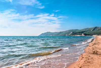 Scenic view of sea against blue sky