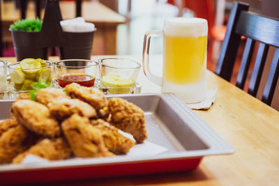 Close-up of breakfast served on table