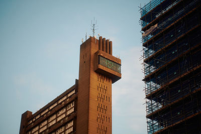 Low angle view of building against clear sky in west london