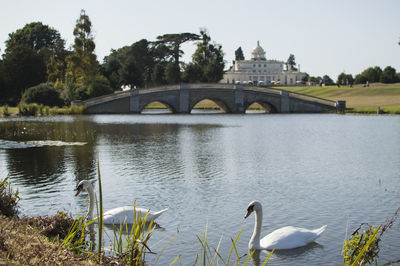 View of bridge over calm lake