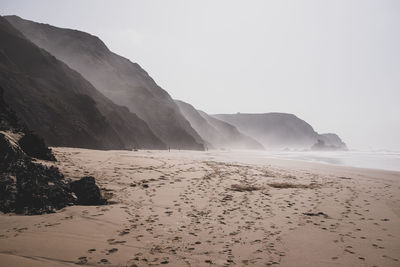 Scenic view of beach against clear sky