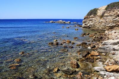 Scenic view of sea against clear sky