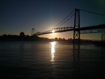 View of bridge over river at sunset