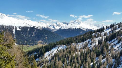 Scenic view of snowcapped mountains against sky