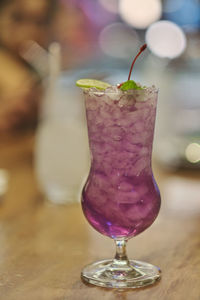 Close-up of beer glass on table