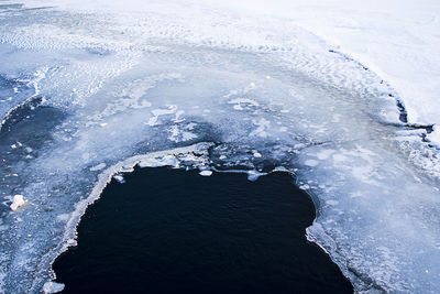 Full frame shot of cracked ice on frozen lake