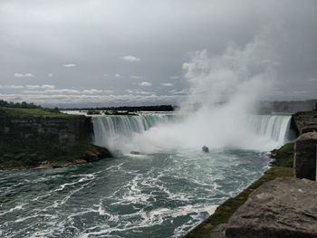 Scenic view of waterfall against sky