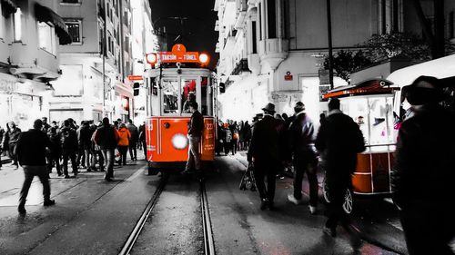 People walking on city street