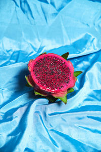 High angle view of strawberry on table