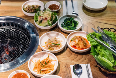 High angle view of food on table