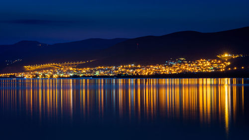 Scenic view of lake against sky at night