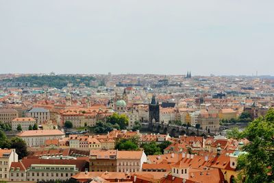 High angle view of charles bridge in city