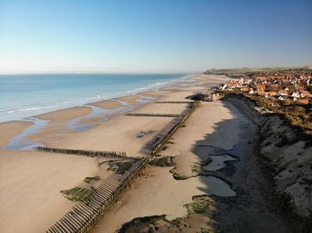 High angle view of beach against clear sky