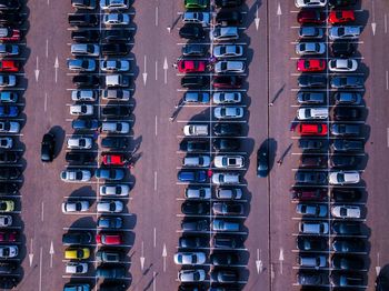 Aerial view of cars parked at parking lot