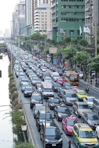 High angle view of cars on city street