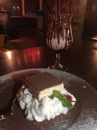 Close-up of ice cream on table in restaurant