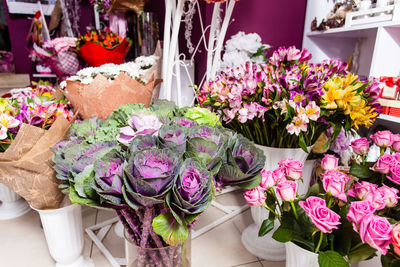 Close-up of multi colored flowering plants in shop