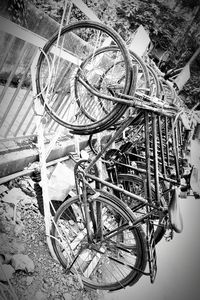 High angle view of bicycle parked in basket