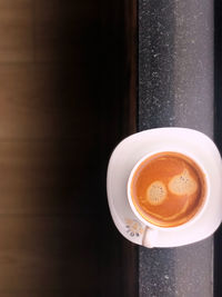 Directly above shot of coffee cup on table