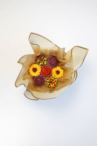 High angle view of food on white background