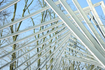 Low angle view of glass ceiling against sky