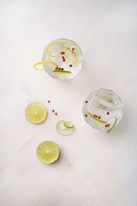 High angle view of fruits on table