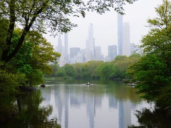 Lake with city in background