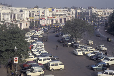 High angle view of traffic on road in city