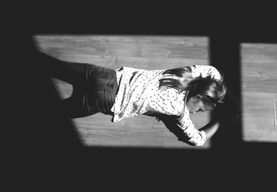 High angle view of woman at home