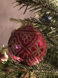 Close-up of christmas decoration hanging on tree