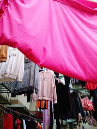 Pink clothes drying on clothesline